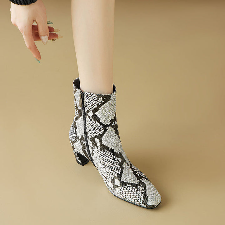 Snake Print Leather Ankle Boots