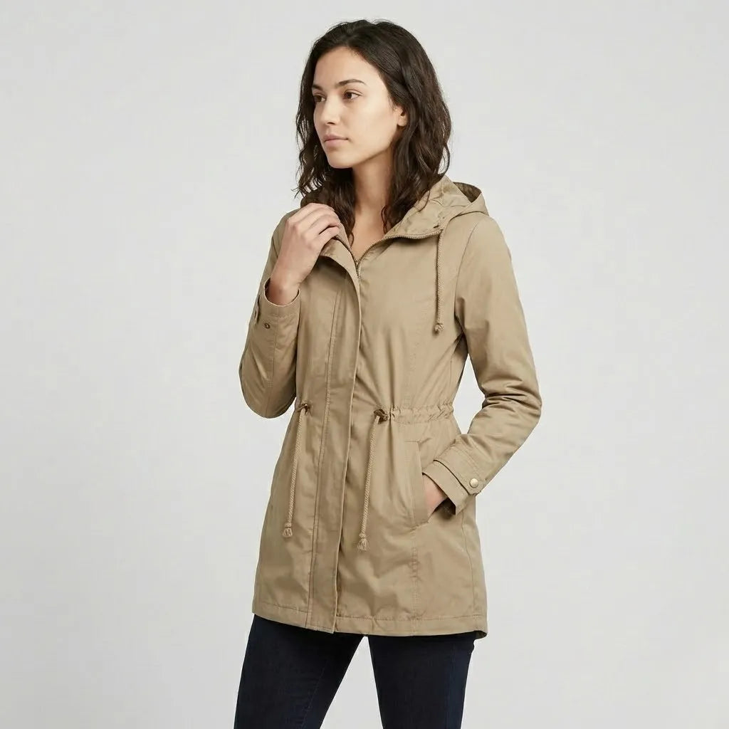 Fitted Hooded Long Parka in Technical Cotton