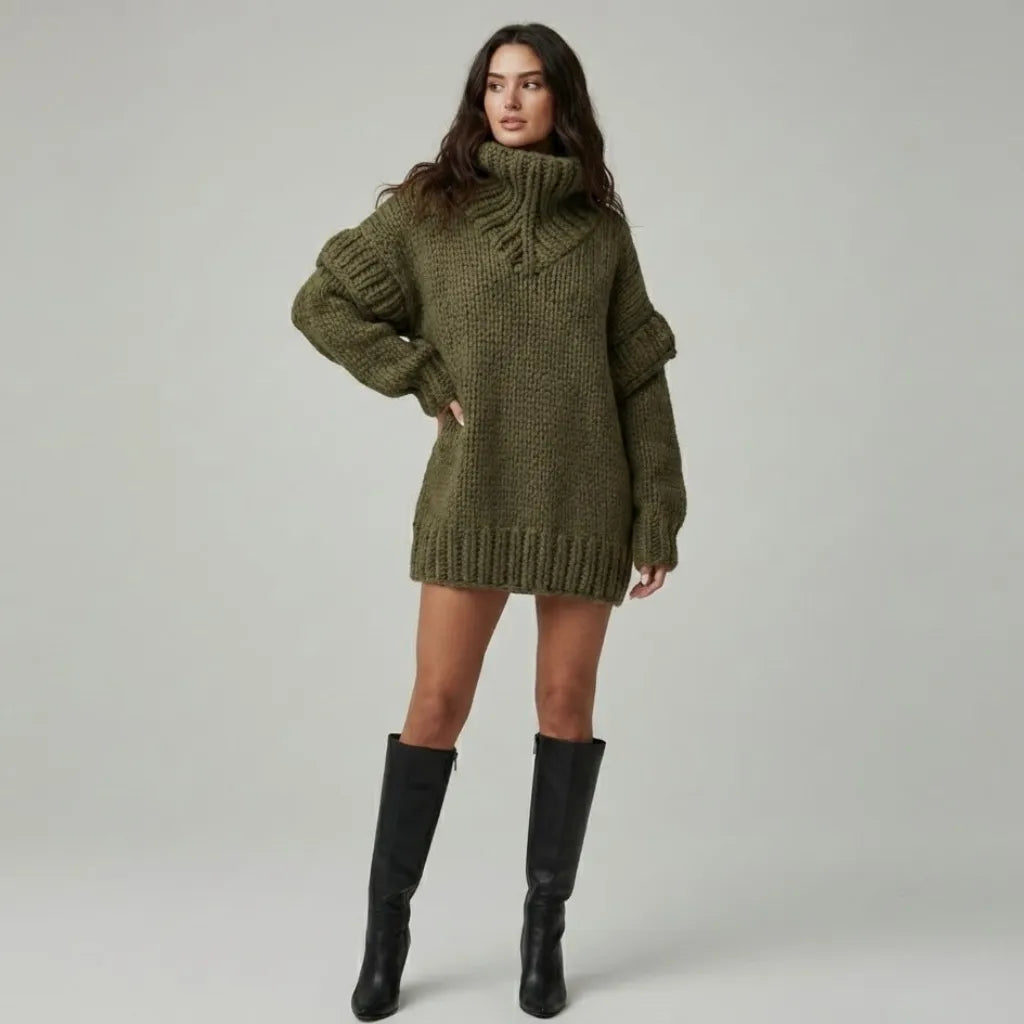 Oversized Roll Neck Knitted Jumper in Acrylic-Polyester Blend