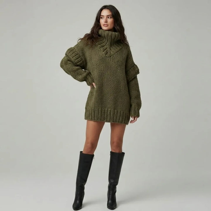 Oversized Roll Neck Knitted Jumper in Acrylic-Polyester Blend