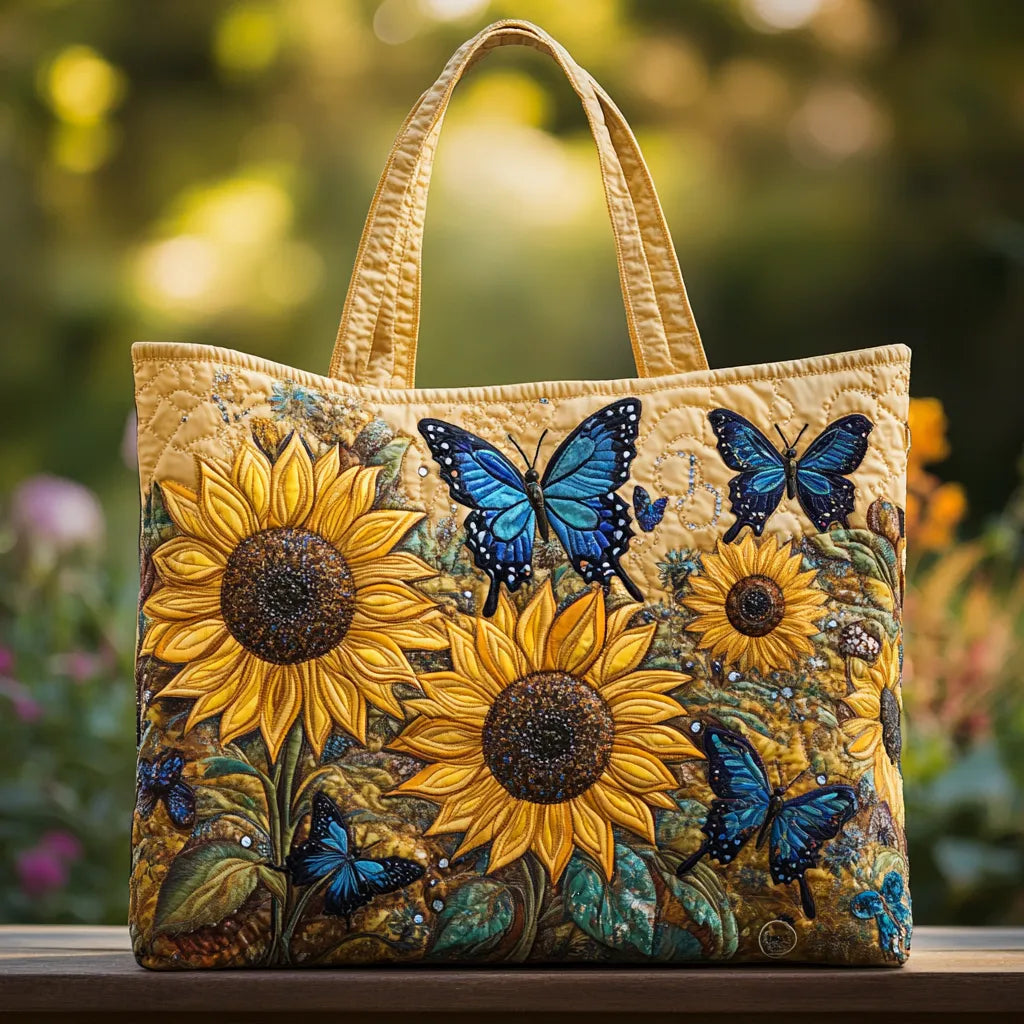 Handmade Bag with Sunflower and Blue Butterfly Design