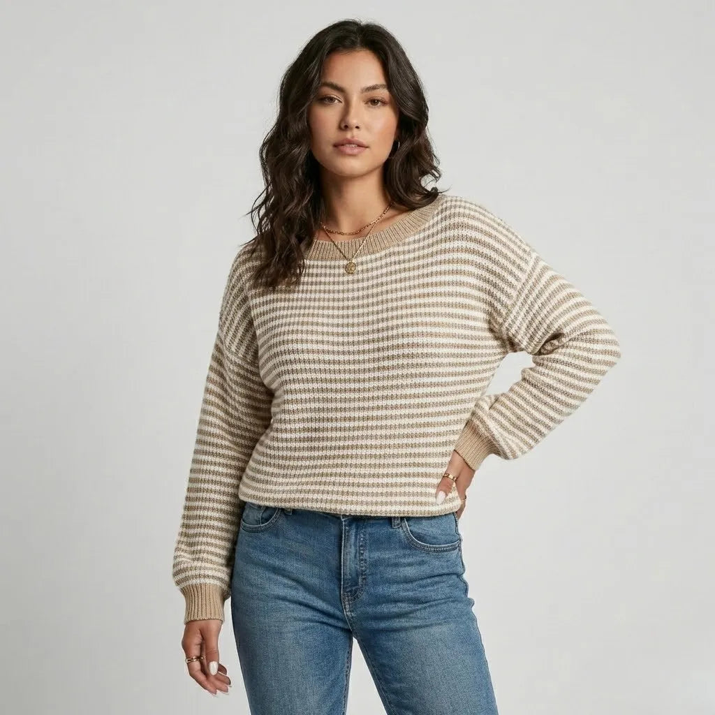 Loose-Fit Textured Sweater with Contemporary Stripes