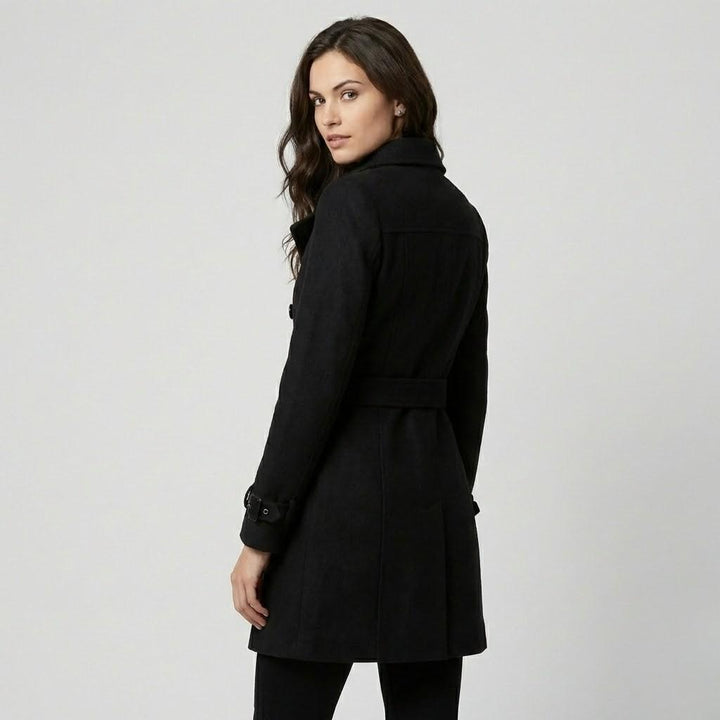 Urban-Style Fitted Wool Blend Coat with Structured Design