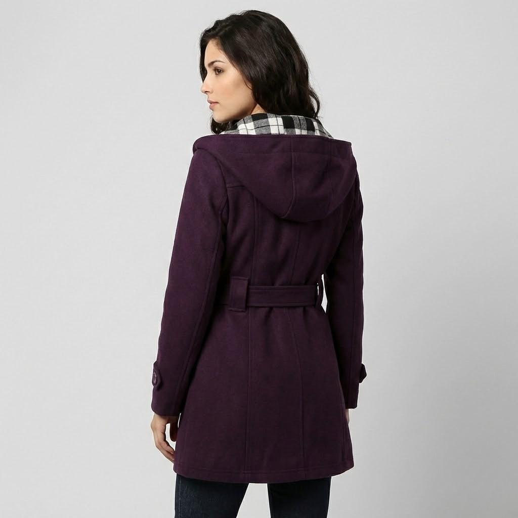 Tailored Wool Blend Hooded Coat with Fitted Silhouette