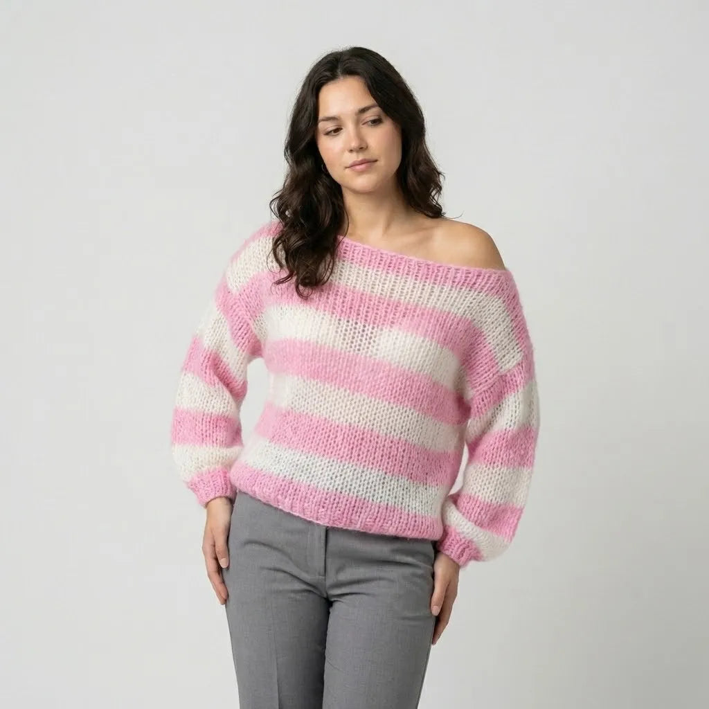 Cozy Relaxed-Fit Wool Sweater with a Wide Neckline