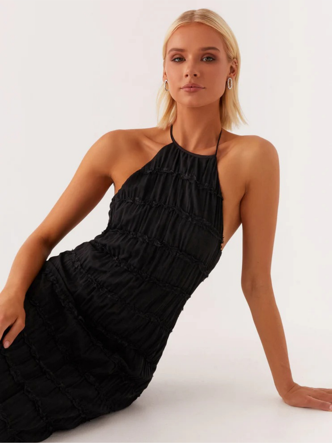 Black Pleated Maxi Dress with Adjustable Straps