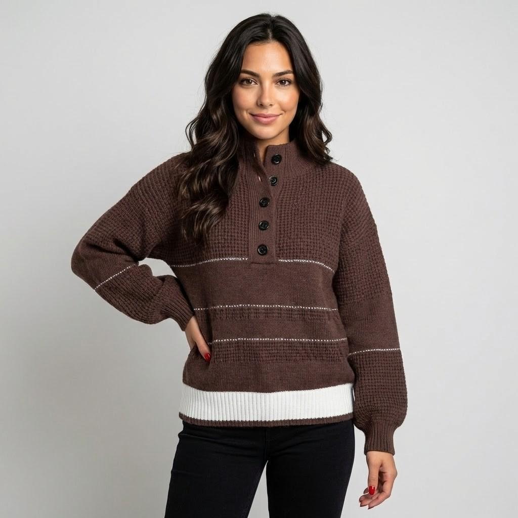 Roll Neck Knitted Sweater with Decorative Buttons