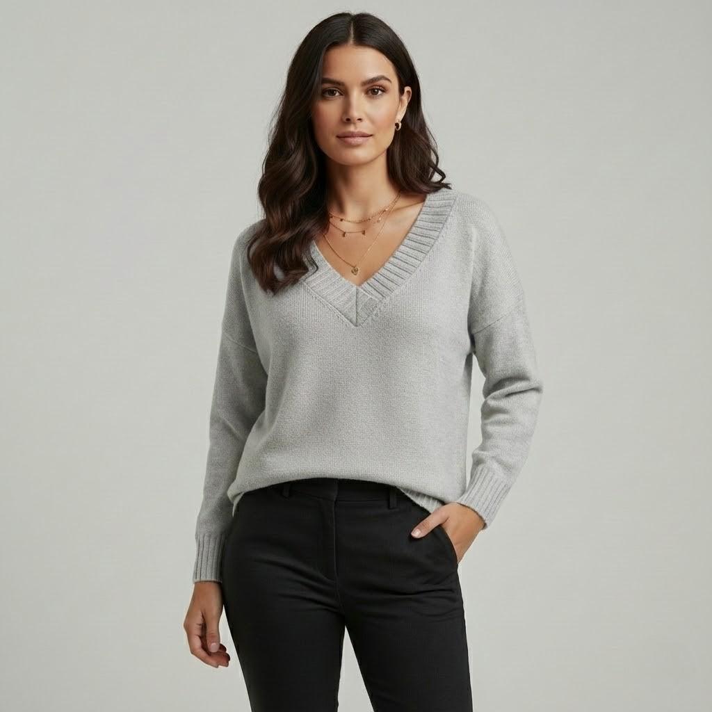 Relaxed Fit V-Neck Soft Knit Sweater