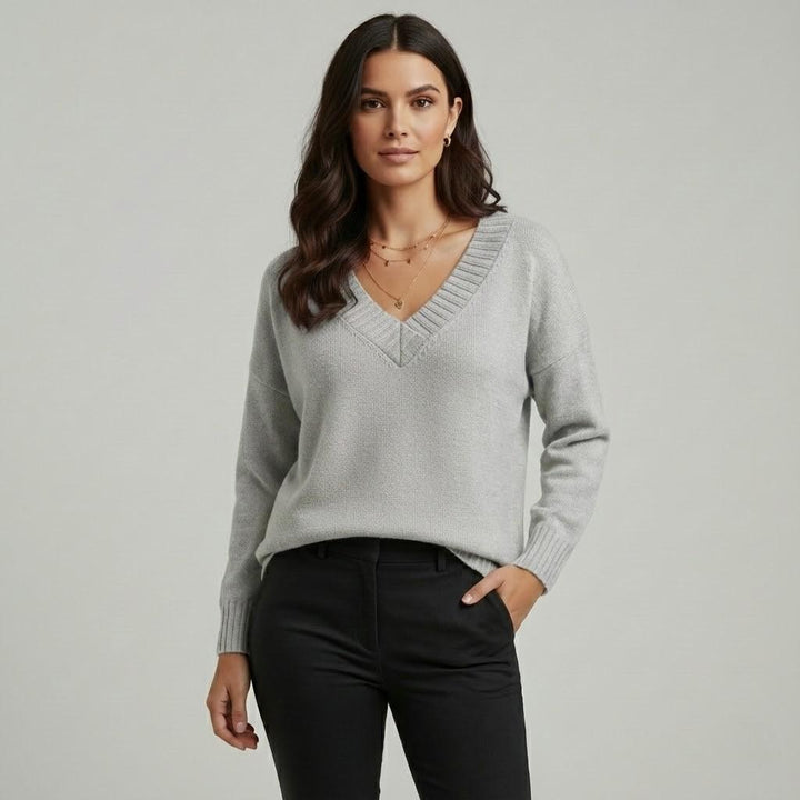 Relaxed Fit V-Neck Soft Knit Sweater