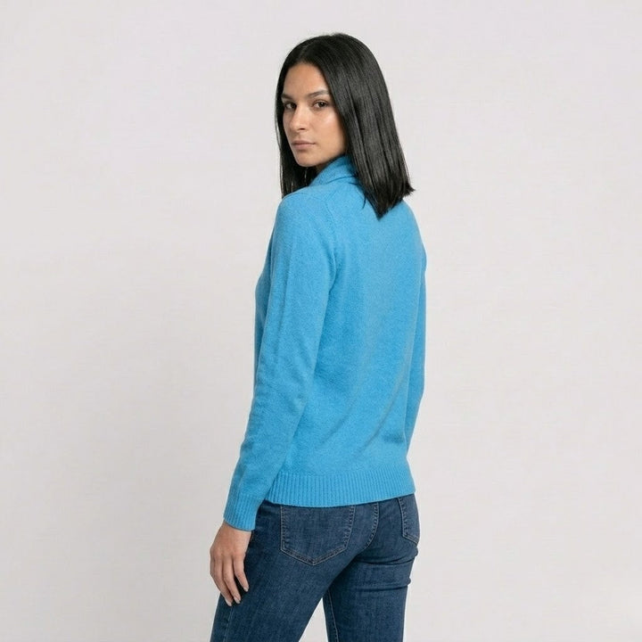 Ruffled Neckline Sweater in a Soft Viscose-Elastane Blend