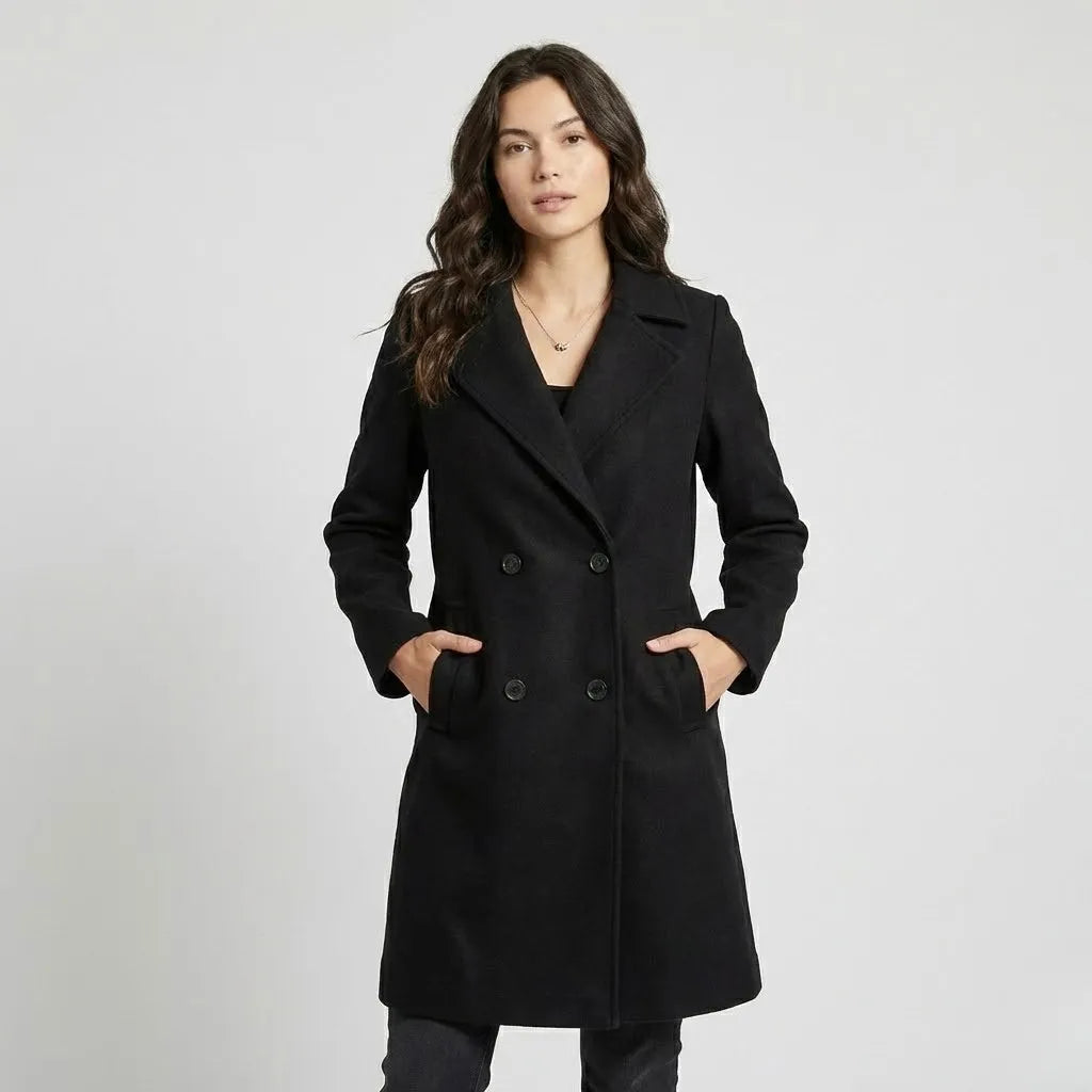 Structured Double-Breasted Coat Crafted from Premium Wool Blend