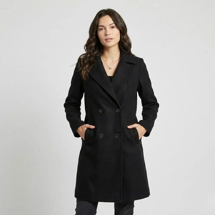 Structured Double-Breasted Coat Crafted from Premium Wool Blend