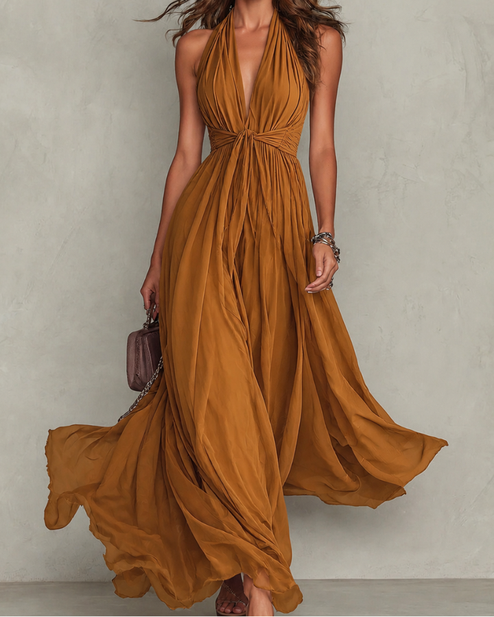 Bohuslava | Elegant Long Evening Gown with Plunging Neckline