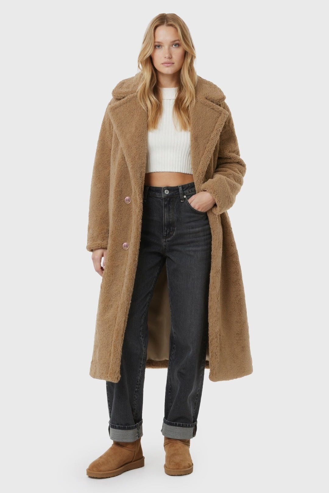 Straight Cut Long Teddy Coat