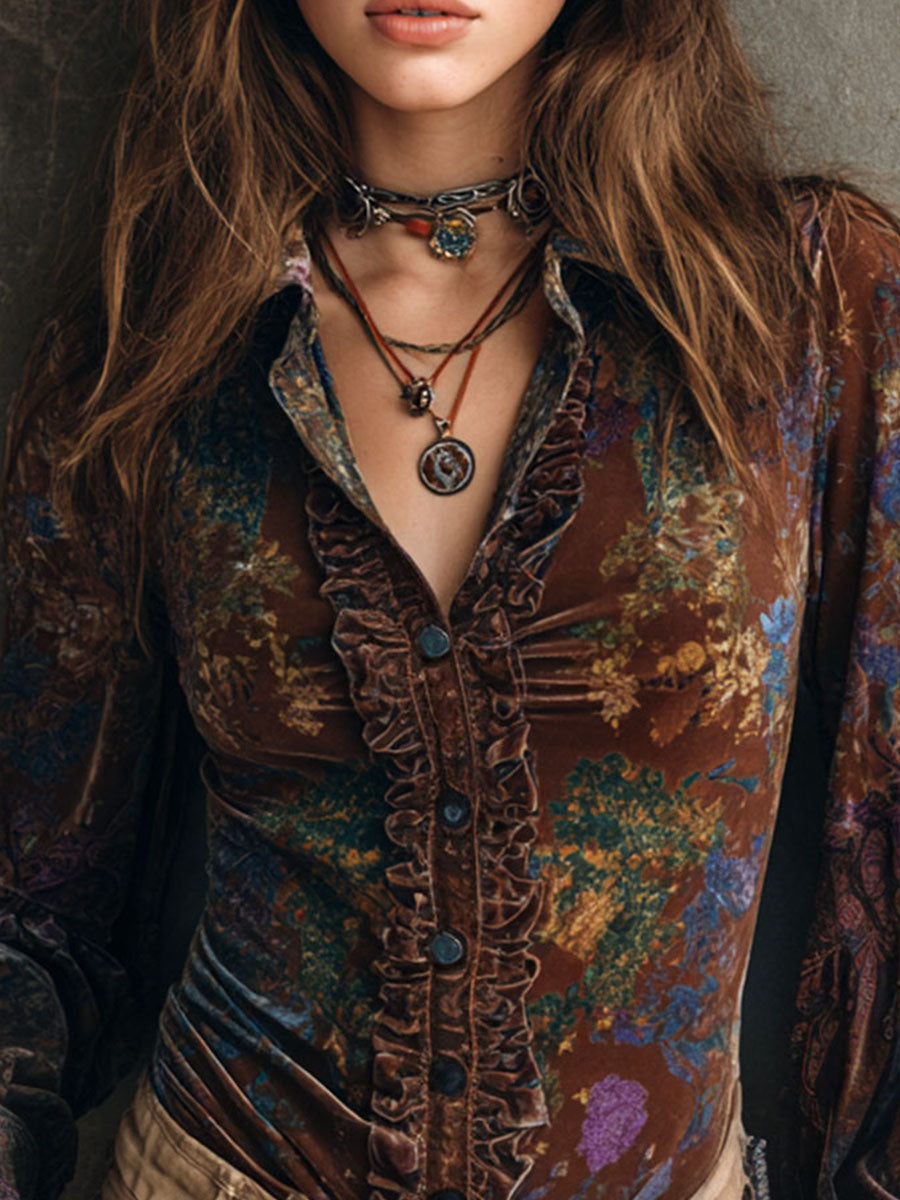 Floral Velvet Top with Exquisite Stitch Detailing