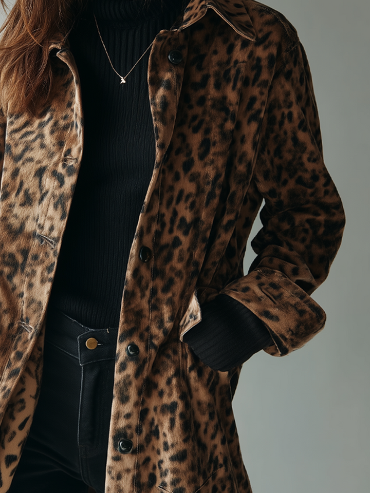 Vintage Leopard Print Eco-Friendly Suede Jacket