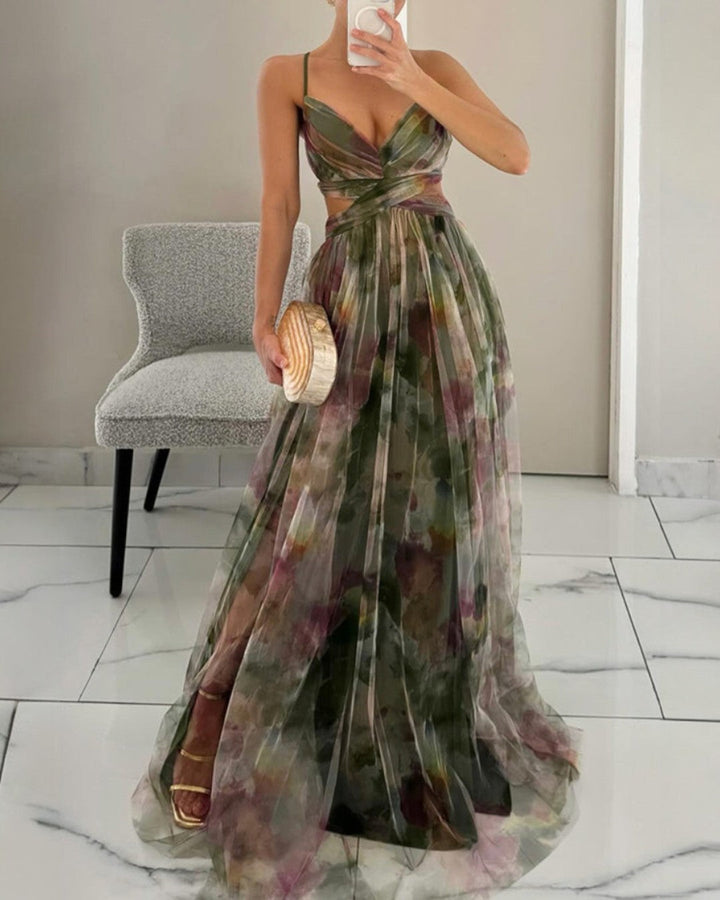 Adelina | Watercolor Chiffon Maxi Dress