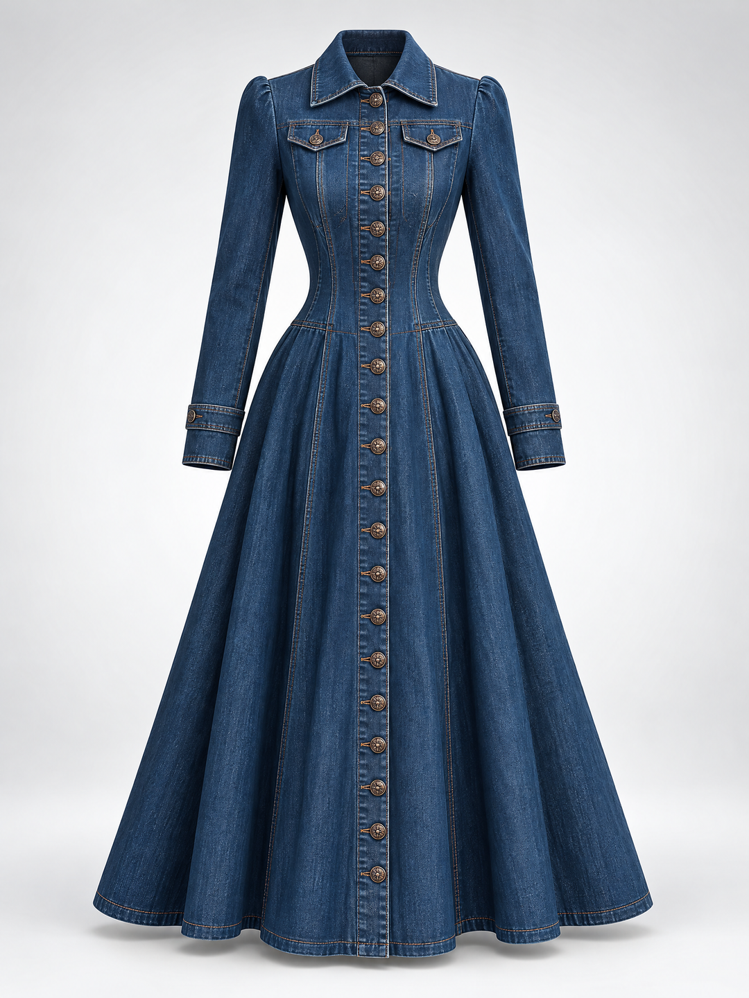 Vintage-Inspired Fitted Denim Coat with Single Button Closure