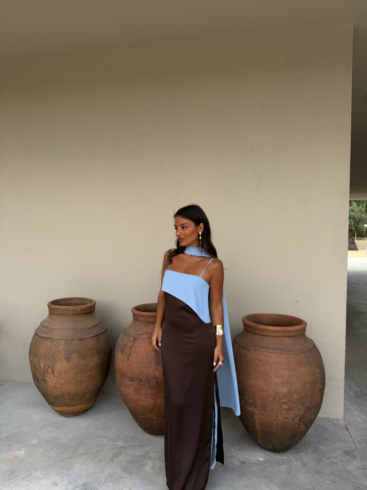 Fuzeta Dress in Brown and Blue