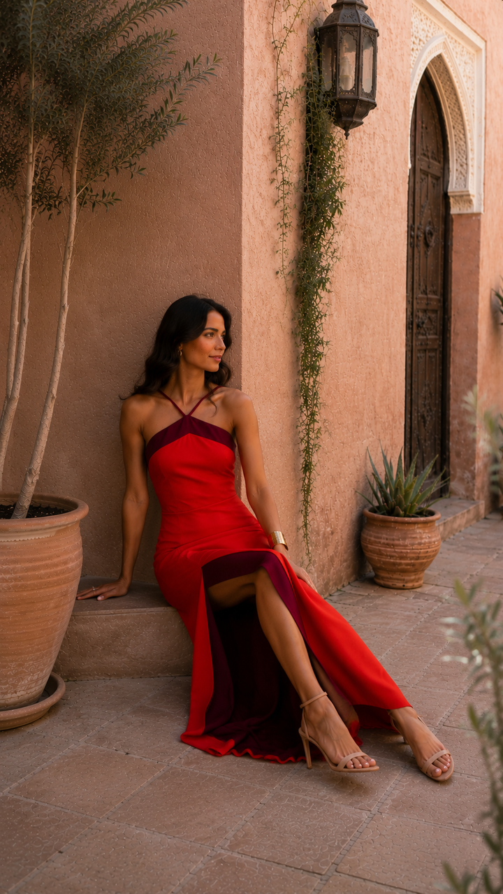Alvor - Long Halter Neck Dress with Split