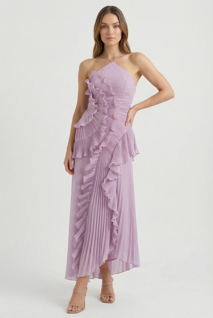 Bibiána | Asymmetrical Pleated Maxi Gown