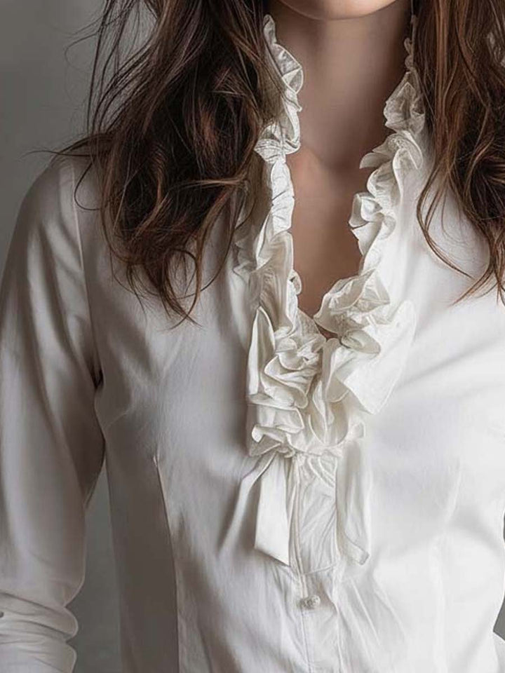 Vintage-Inspired White Blouse with Striped Accents