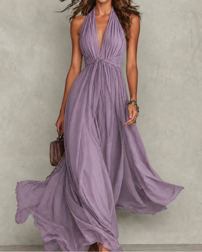 Bohuslava | Elegant Long Evening Gown with Plunging Neckline