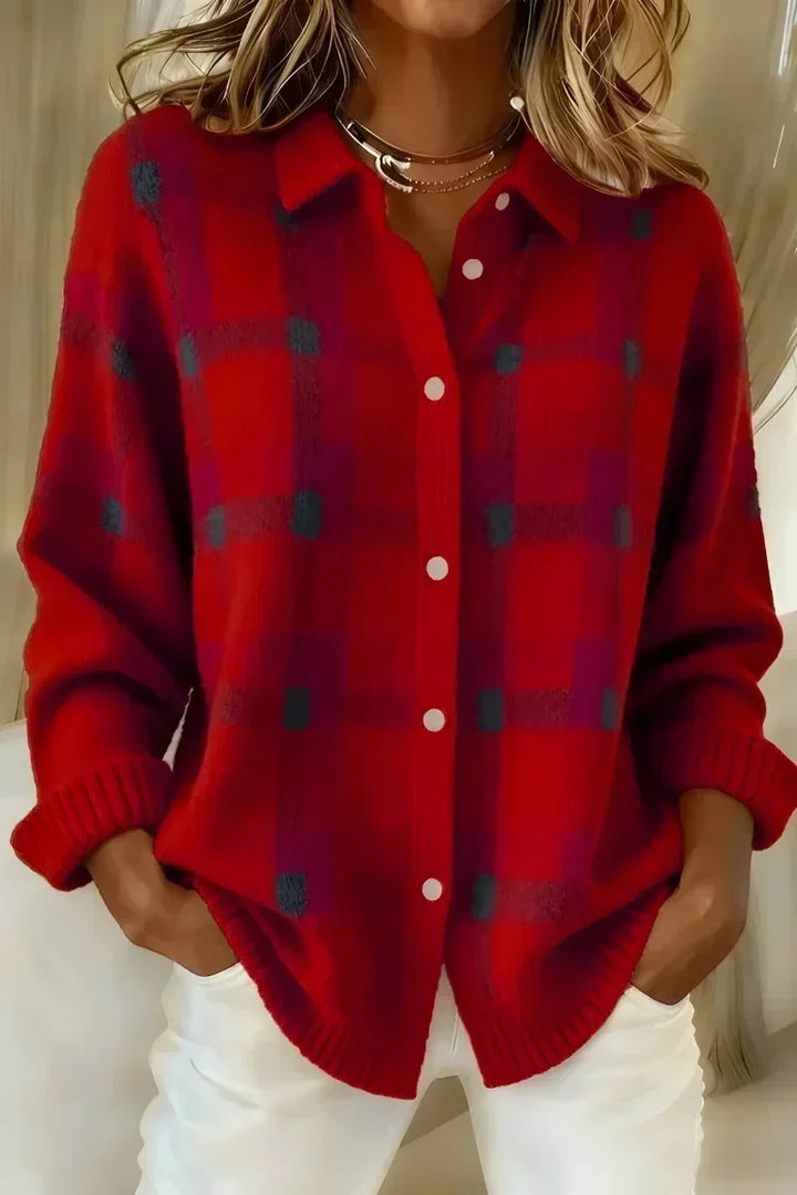 Brittany | Soft Checked Knit Cardigan with Buttons