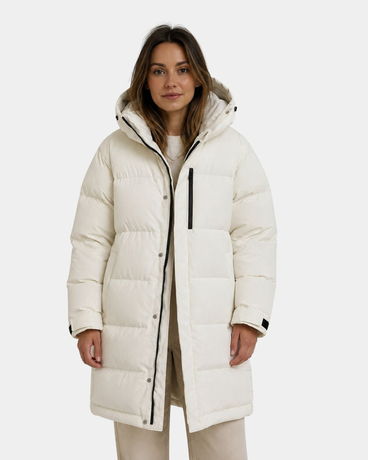 Quilted Long Coat with Built-in Hood