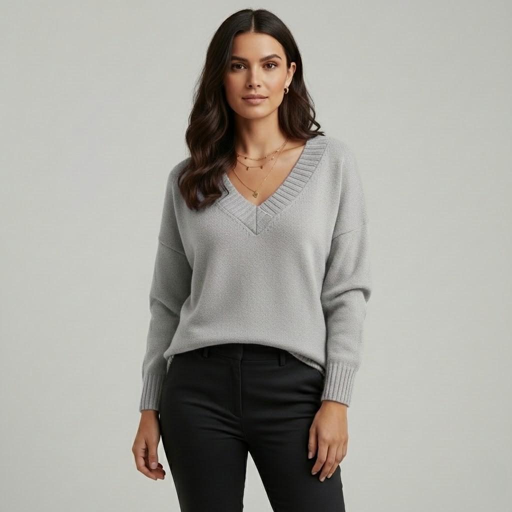 Relaxed Fit V-Neck Soft Knit Sweater