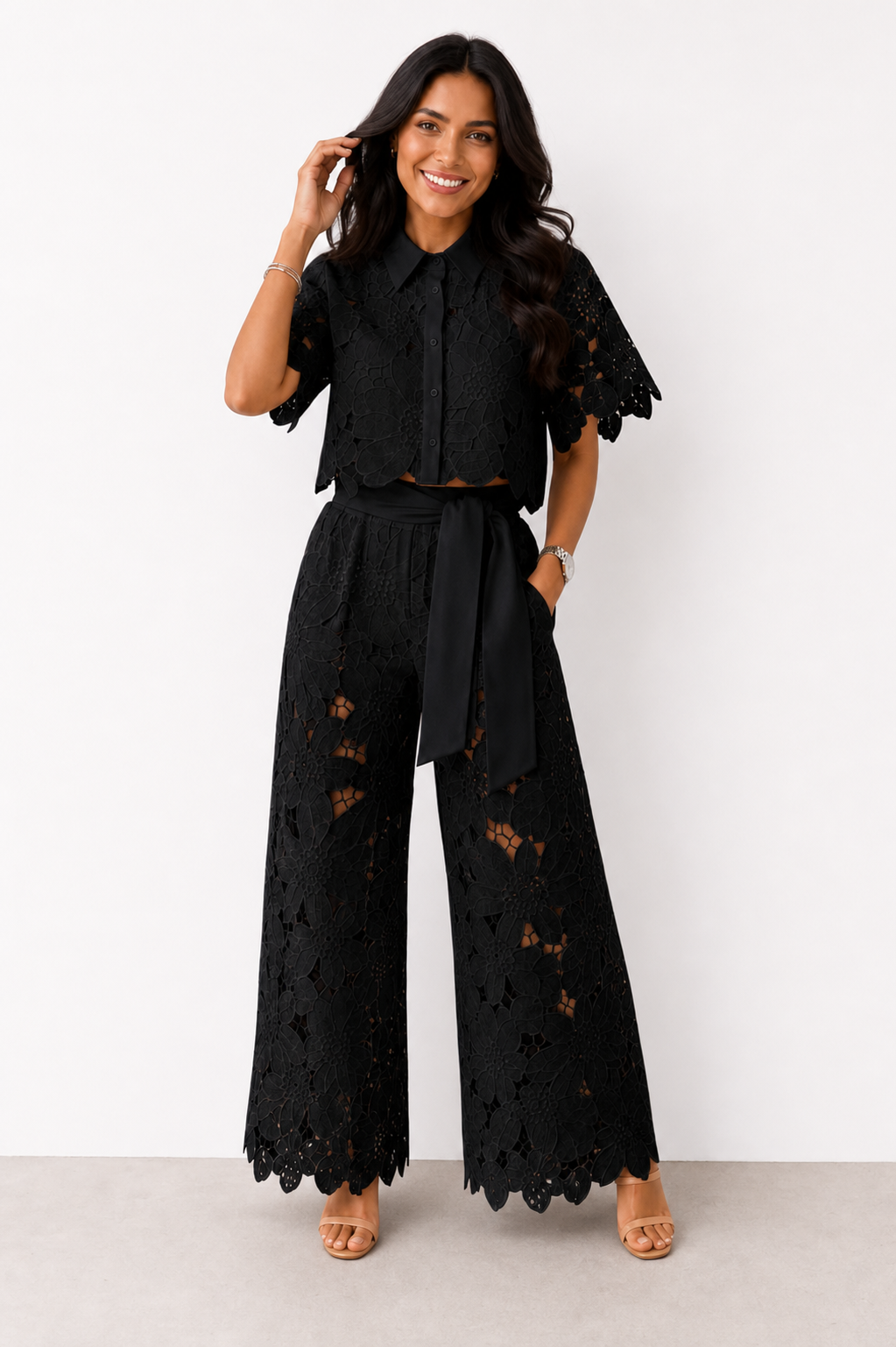 Vladimíra | Embroidered Wide-Leg Trouser Set
