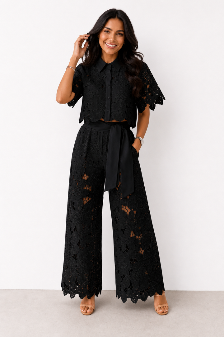 Vladimíra | Embroidered Wide-Leg Trouser Set
