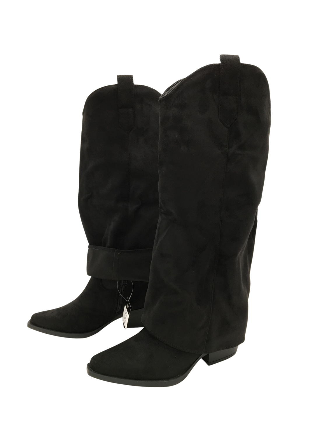 Foldable Upper High-Top Boots with Square Heel