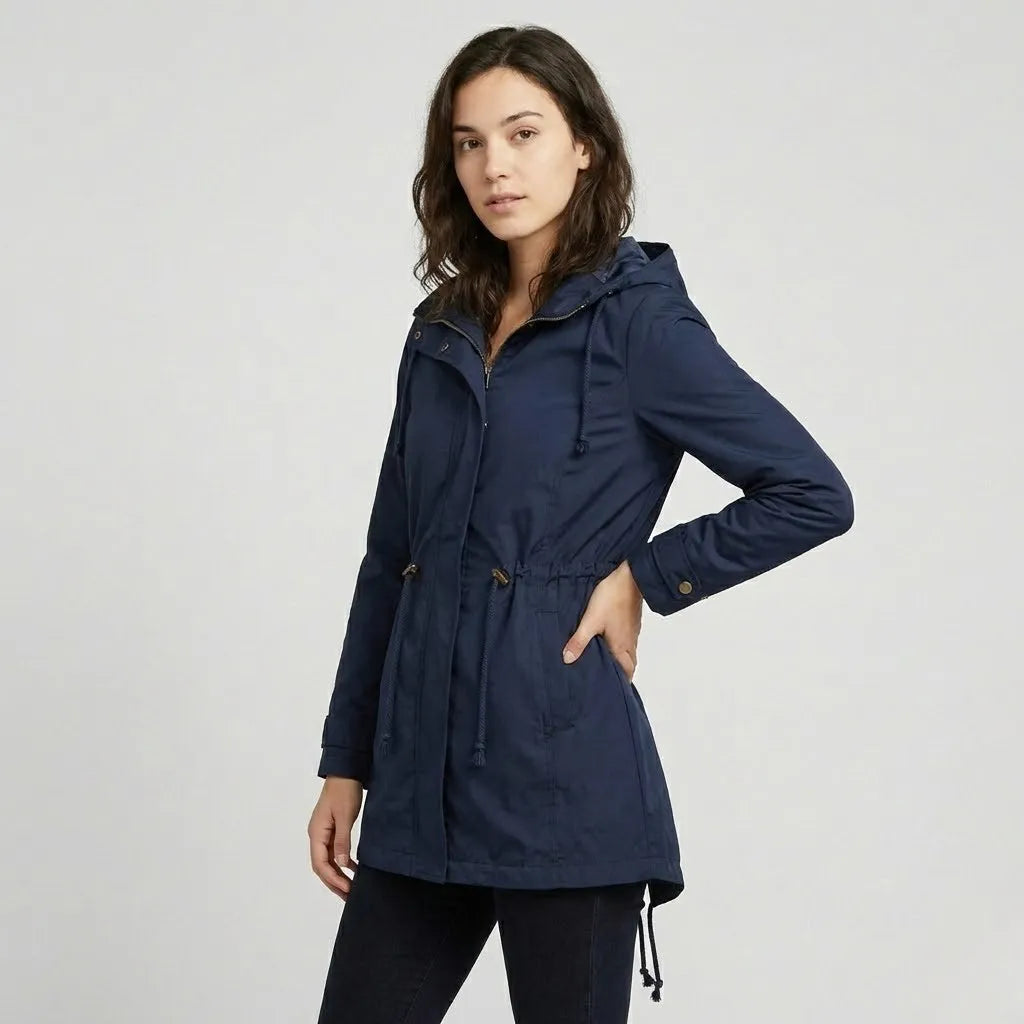 Fitted Hooded Long Parka in Technical Cotton