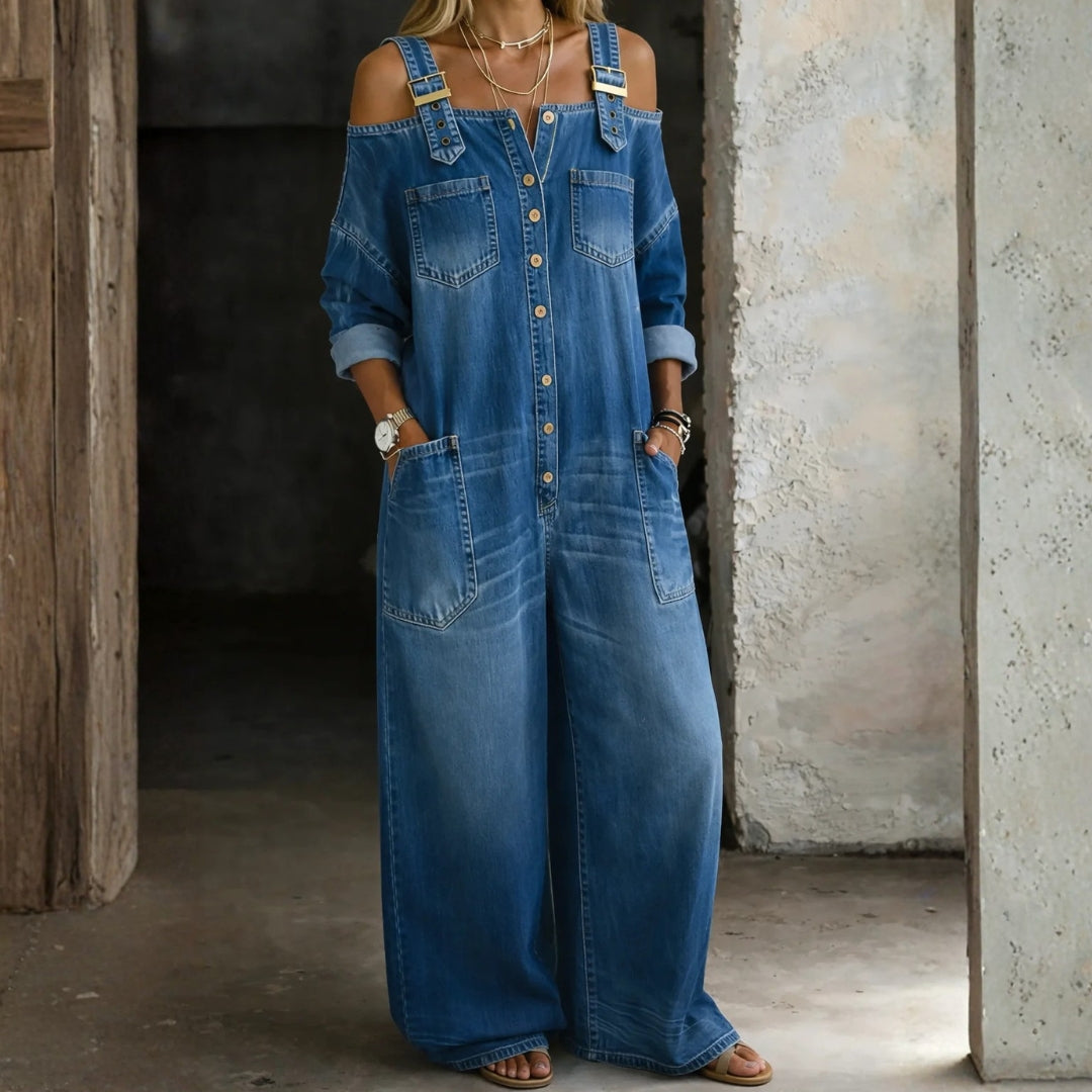 Elsa - Denim Jumpsuit with Off-Shoulder Design