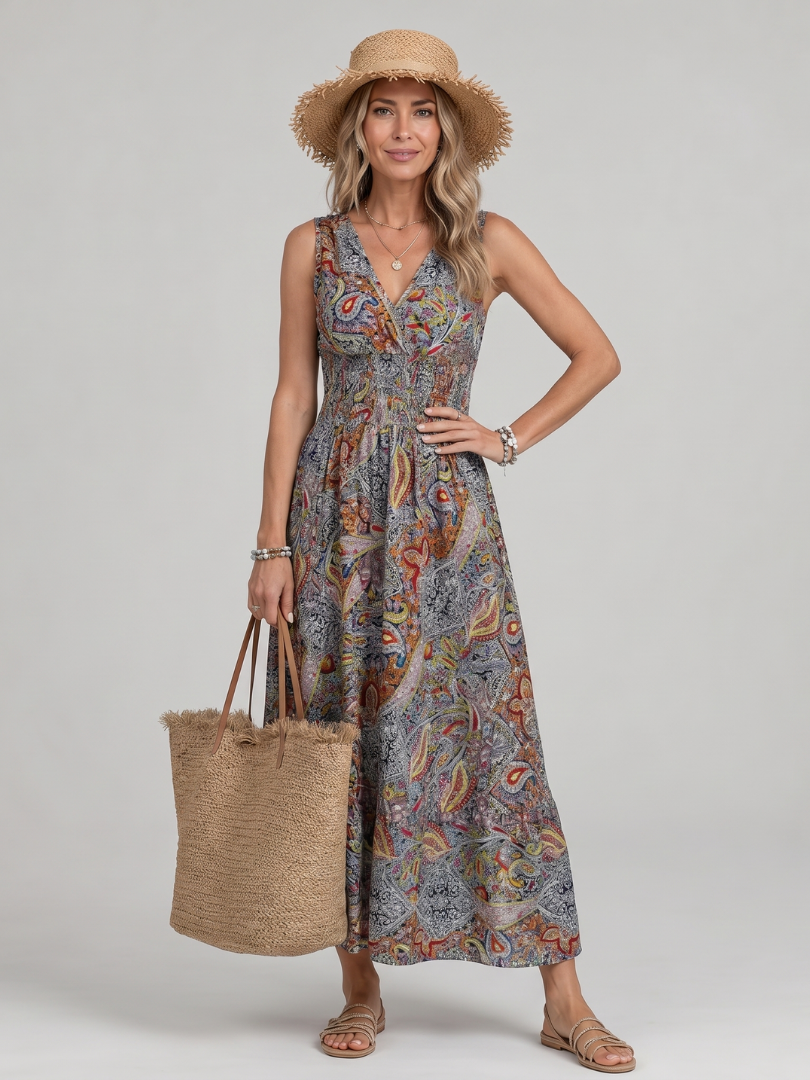 Marisela | Midi Dress without Sleeves with Paisley Design