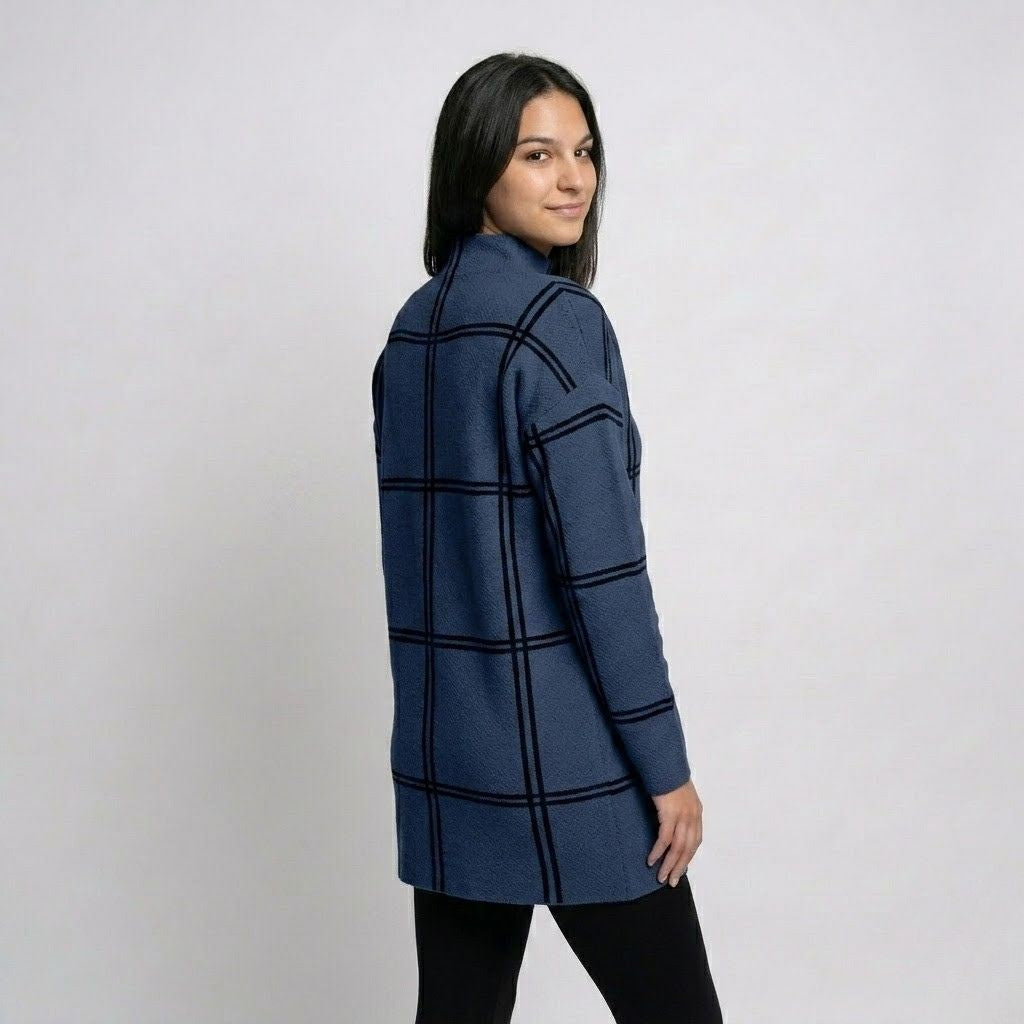 Urban-Style Long Knitted Sweater in Geometric Pattern - Acrylic and Polyester Blend