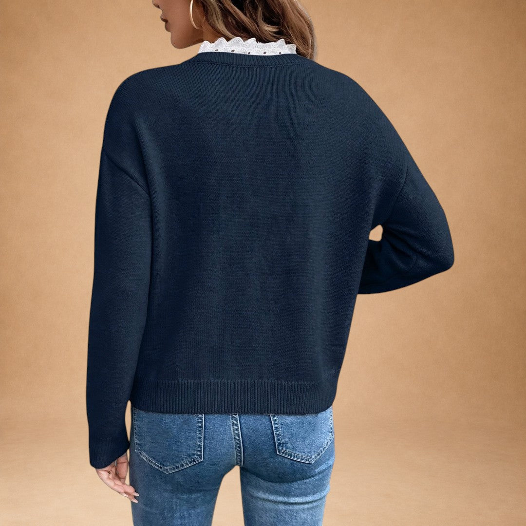 Happiness - Lace Blouse with V-Neck and Elegant Comfort