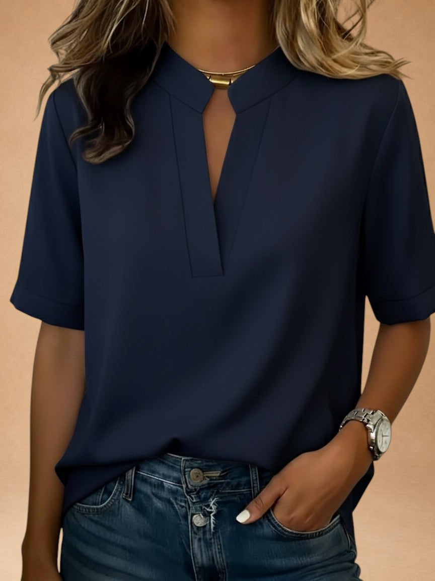 Margot | Short-Sleeved V-Neck Blouse with Gold Details