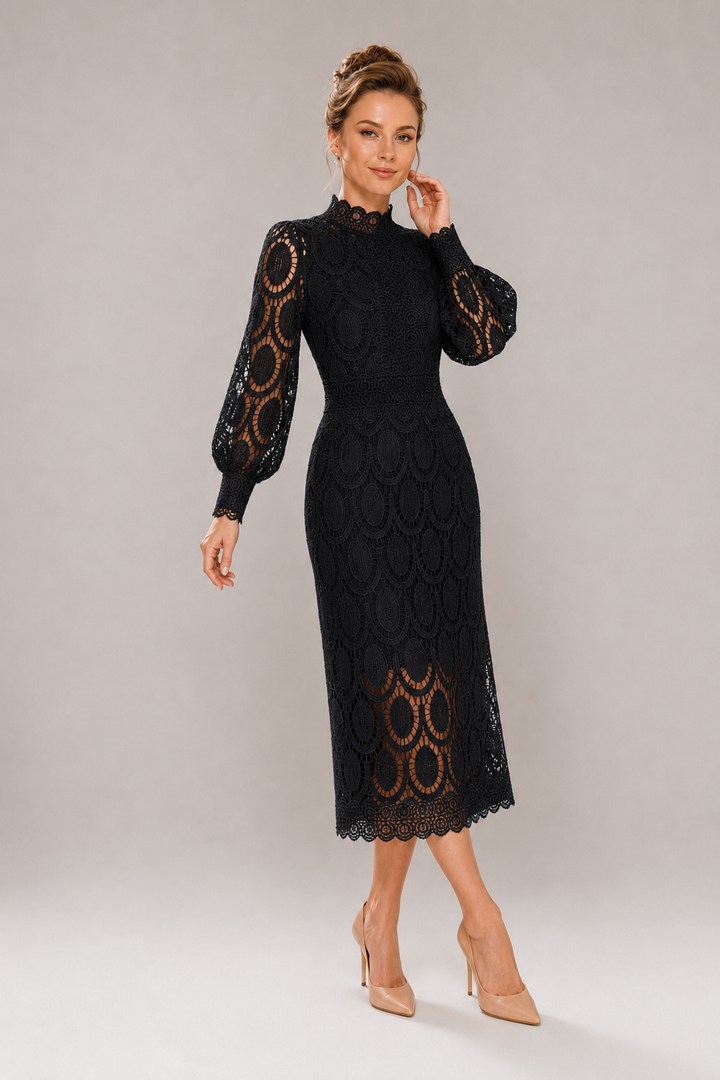 Emika | Elegant Maxi Dress with Stand-Up Collar