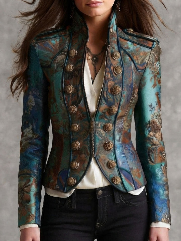 Tailored Short Jacket Featuring Victorian Baroque Design and Button Accents