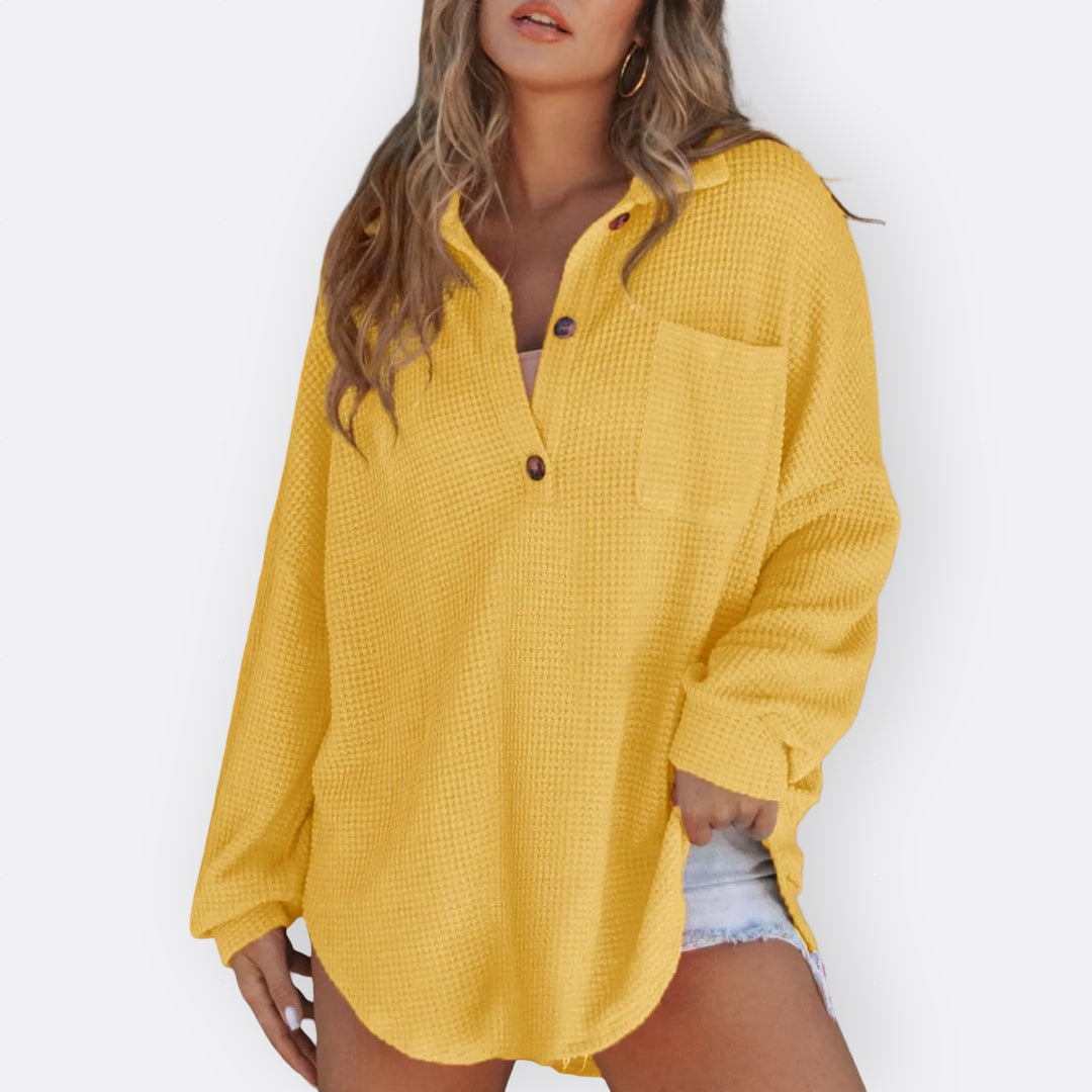 Inês - Lightweight Tunic Blouse with V Neckline and Buttons