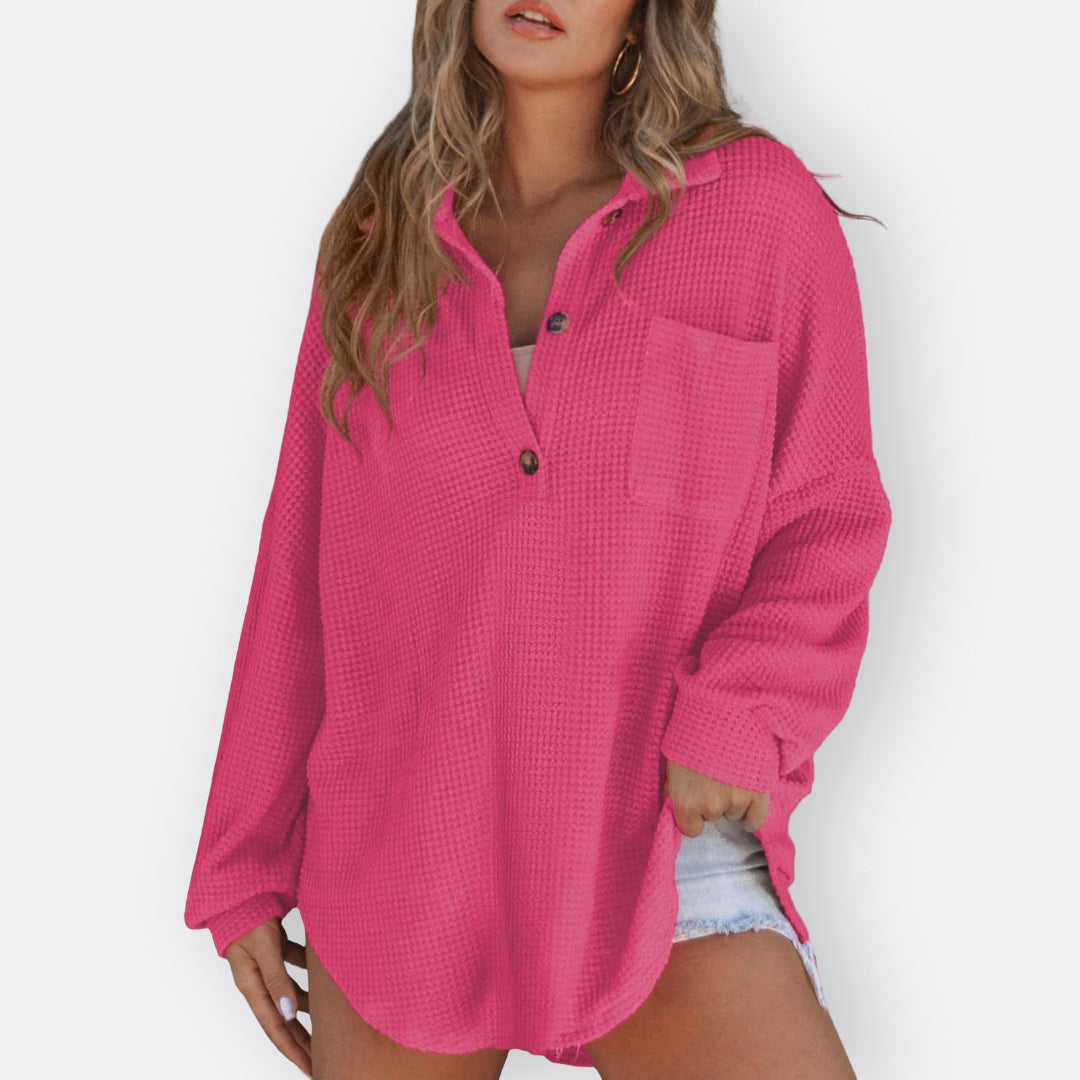 Inês - Lightweight Tunic Blouse with V Neckline and Buttons
