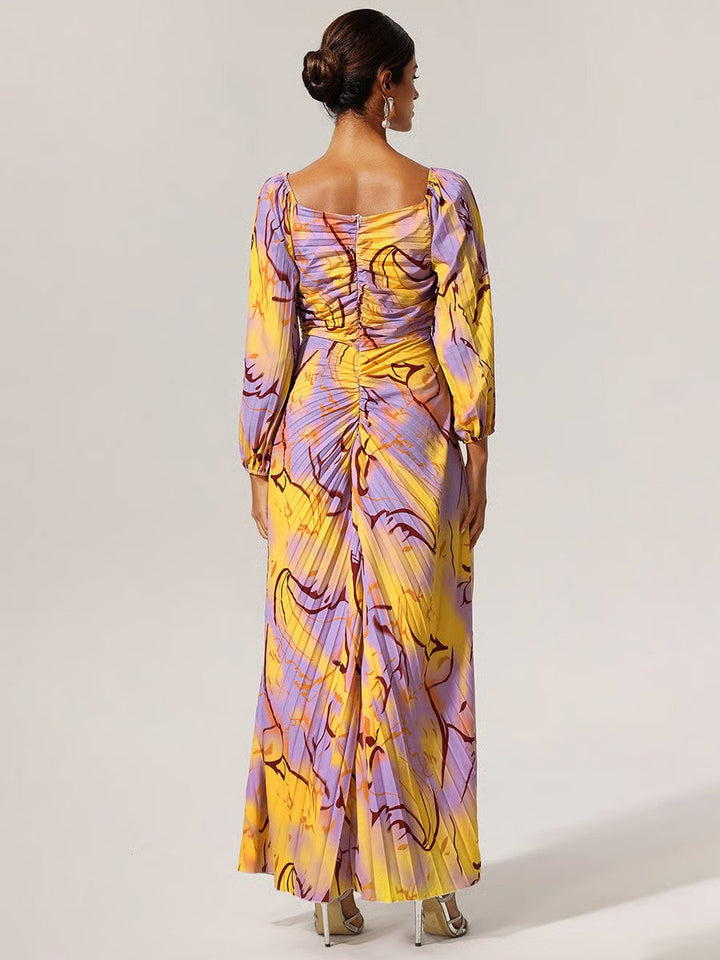 Dorina | Elegant Floral Maxi Dress with Plunging Neckline