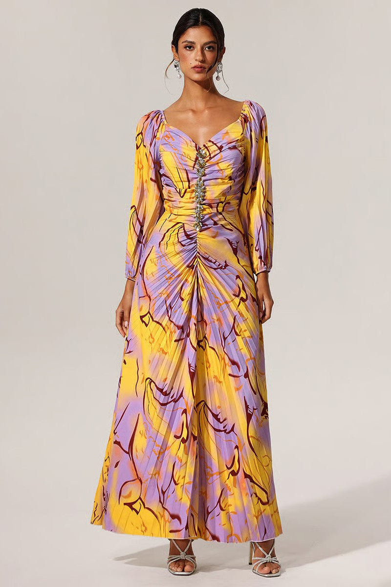 Dorina | Elegant Floral Maxi Dress with Plunging Neckline