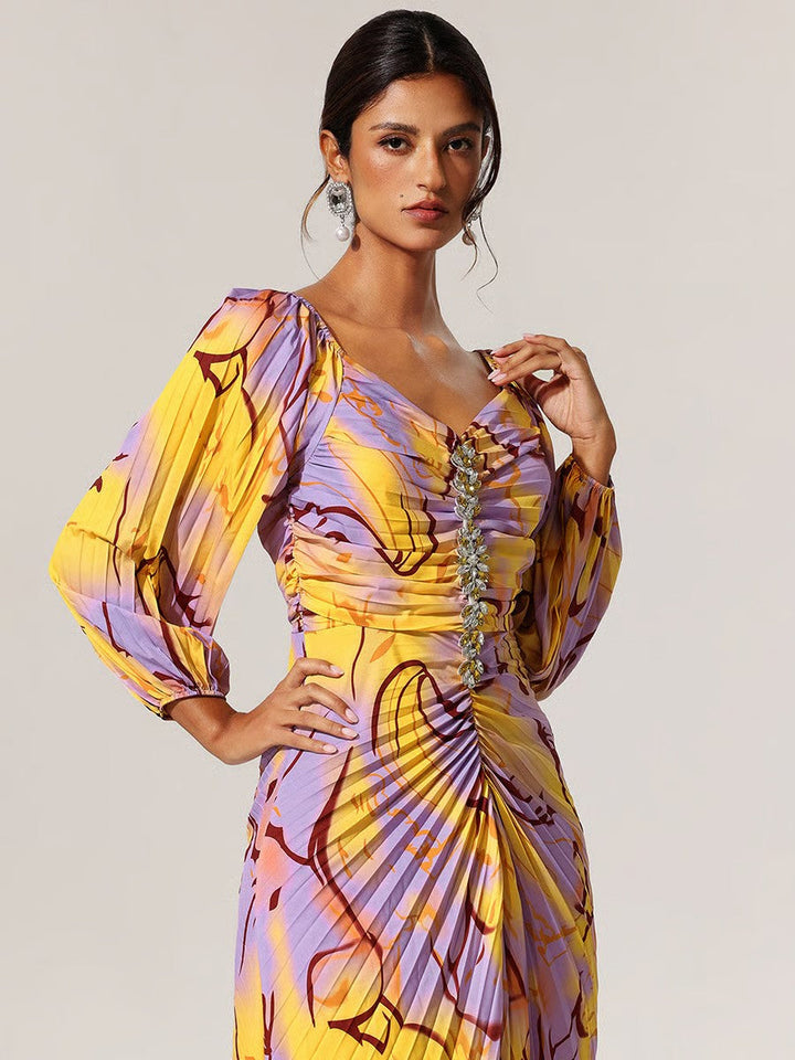 Dorina | Elegant Floral Maxi Dress with Plunging Neckline