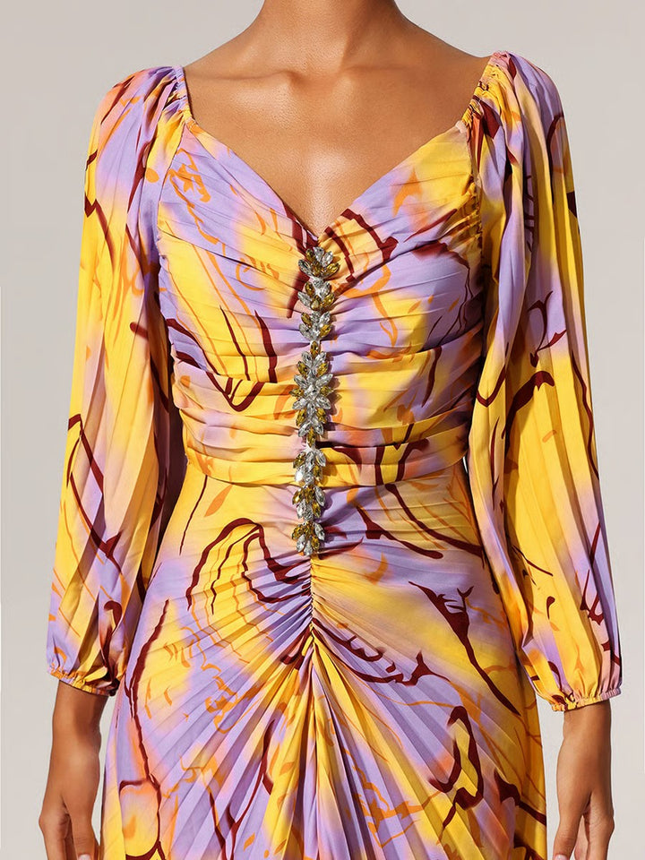 Dorina | Elegant Floral Maxi Dress with Plunging Neckline