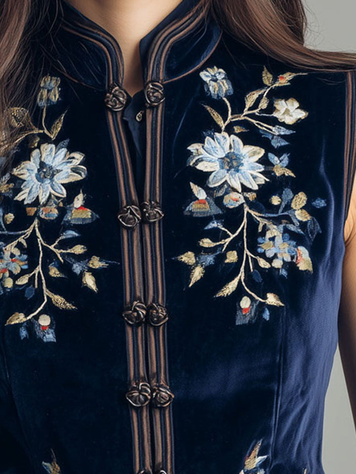 Bohemian Embroidered Blue Velvet Gilet