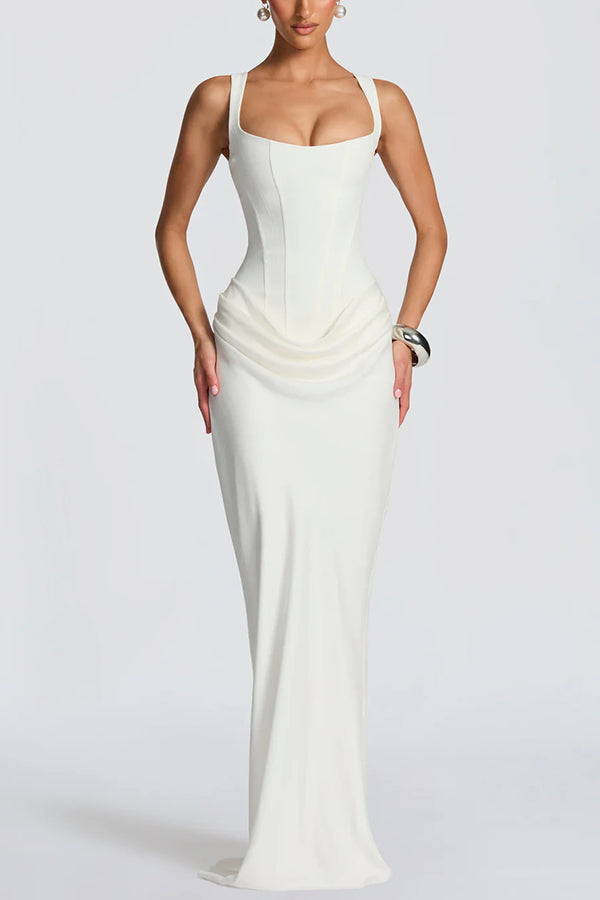 Romina | Square Neck Maxi Dress with Delicate Straps