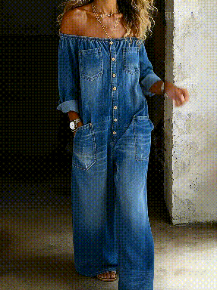 Helena - Long Sleeve Jumpsuit Featuring Exposed Shoulders